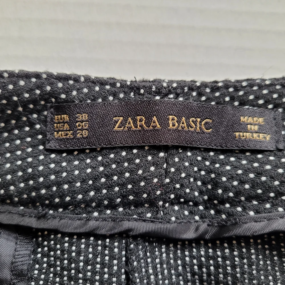 Zara pants black trousers white mini dots preppy office casual size 6 pockets - Picture 2 of 12